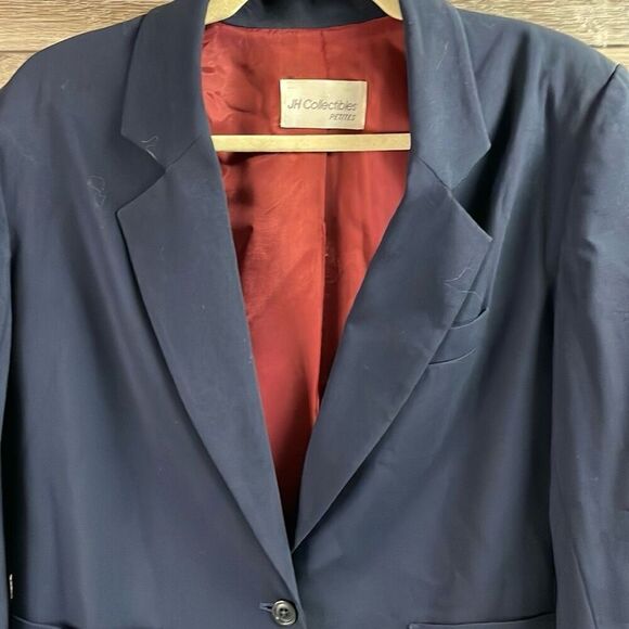 JH Collectibles Women’s Petite Navy Blue Pure Wool Fully Lined Blazer Size 10P - Picture 3 of 7